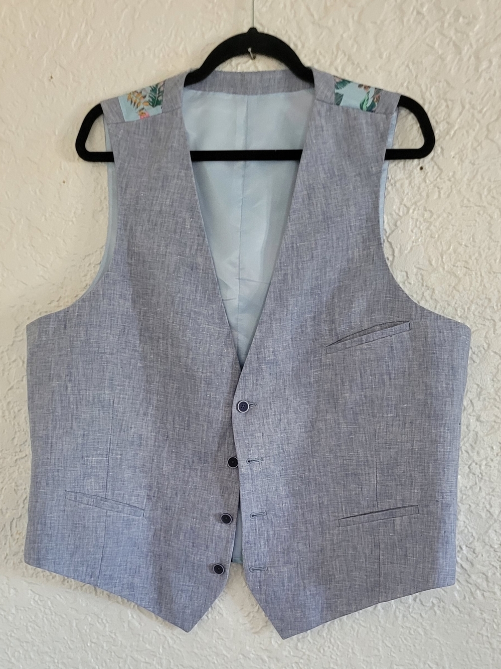 Bar III Light Blue Men's Dress Vest with Satin Floral Back